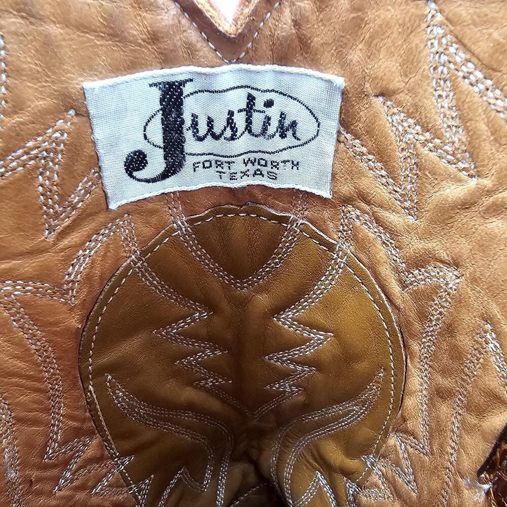 Vintage Preban Exotic Justin Womens 8AA Honey Brown Cowboy Western Boots Cowgirl - Picture 6 of 16